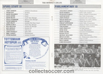 1986 Tottenham Hotspur Staff XI v Parliamentary XI Official Programme
