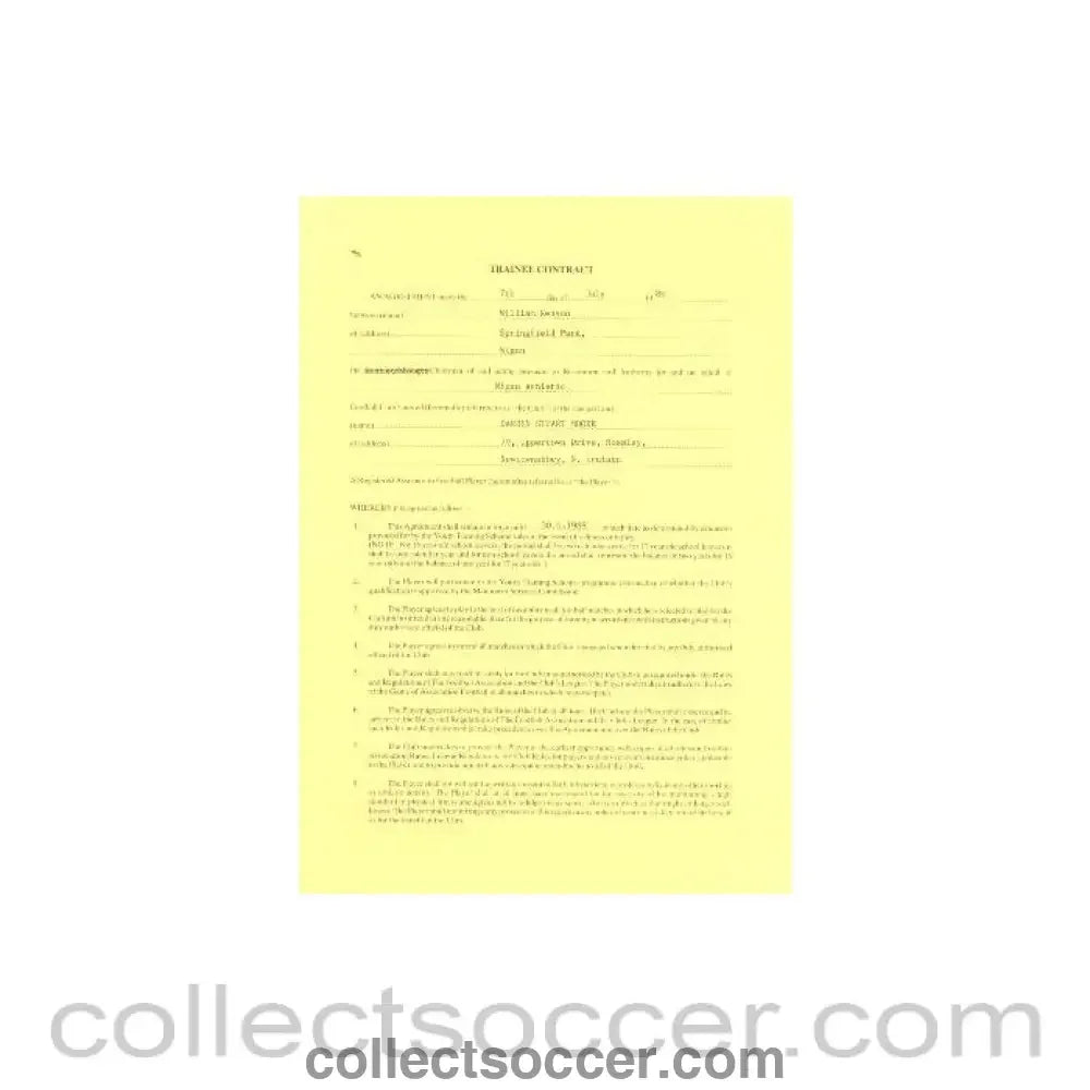 1986 - Trainee Player Contract between Darren Stuart Moore and Wigan Athletic of 07/07/1986