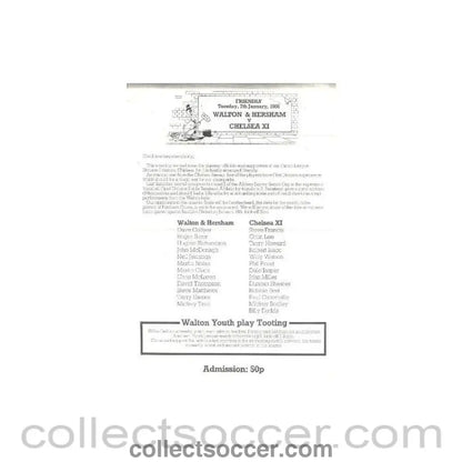 1986 - Walton & Hersham Reserves vChelsea XI Reserves official programme 07/01/1986 - Collect Soccer