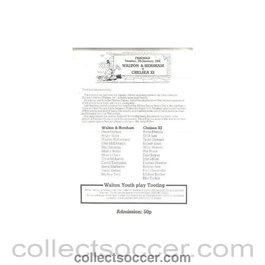 1986 - Walton & Hersham Reserves vChelsea XI Reserves official programme 07/01/1986