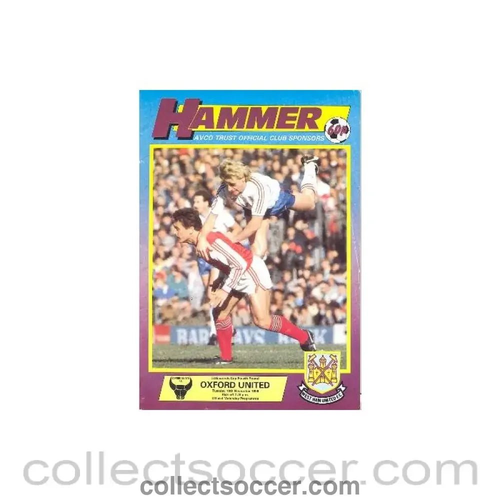 1986 - West Ham United v Oxford United official programme 18/11/1986 Littlewoods Cup - Collect Soccer