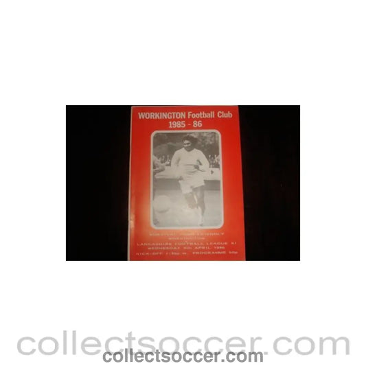 1986 - Workington v Lancashire Football League XI official programme 09/04/1986 - Collect Soccer