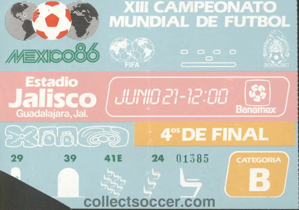 1986 World Cup Ticket Quarter Final Brazil v France