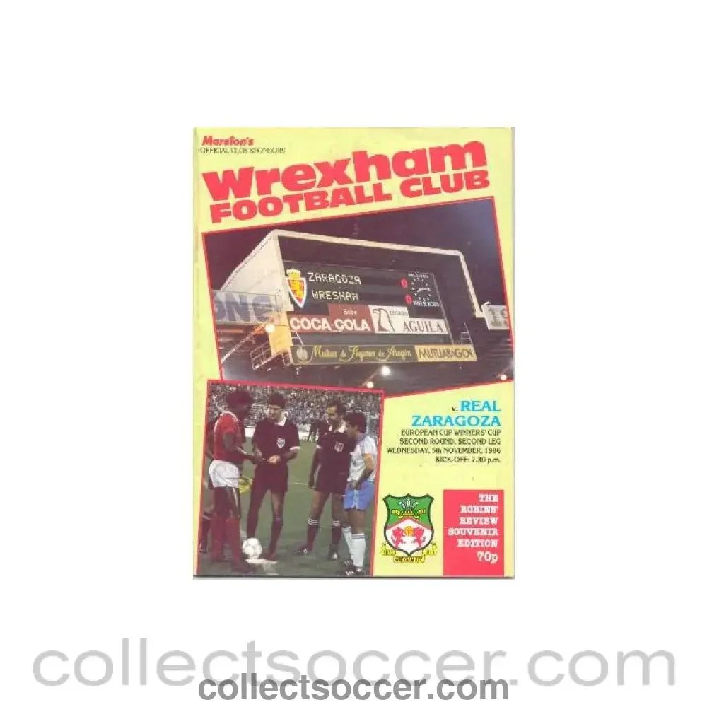 1986 - Wrexham v Real Zaragoza official programme 05/11/1986 European Cup Winners Cup - Collect Soccer