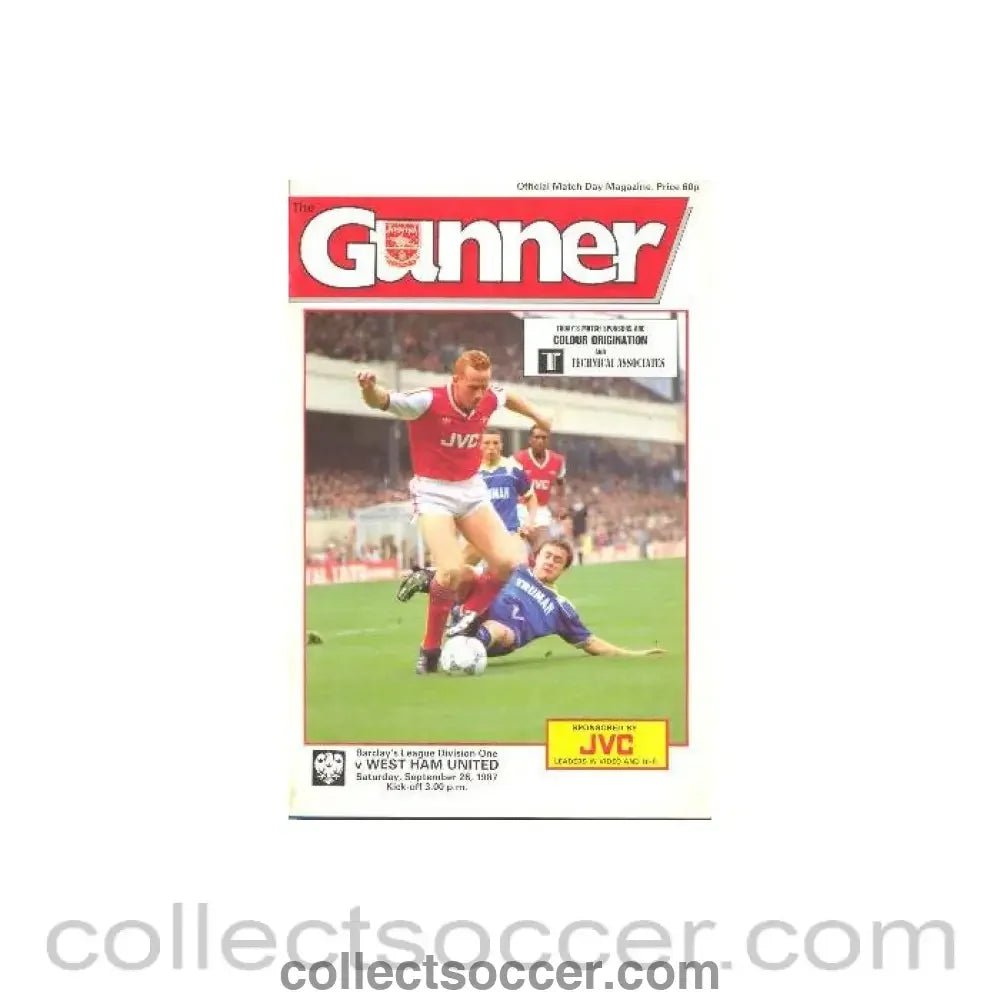 1987 - Arsenal v West Ham United official programme 26/09/1987 League Cup - Collect Soccer