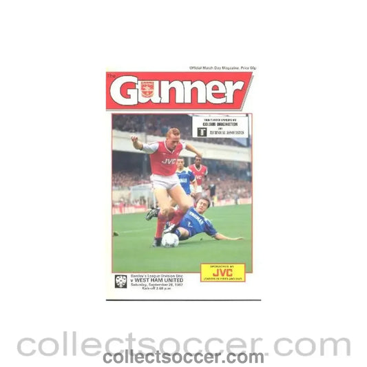 1987 - Arsenal v West Ham United official programme 26/09/1987 League Cup token cut half price
