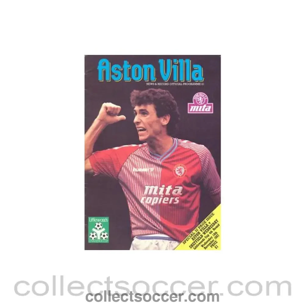 1987 - Aston Villa v Sheffield Wednesday official programme 18/11/1987 Littlewoods Cup