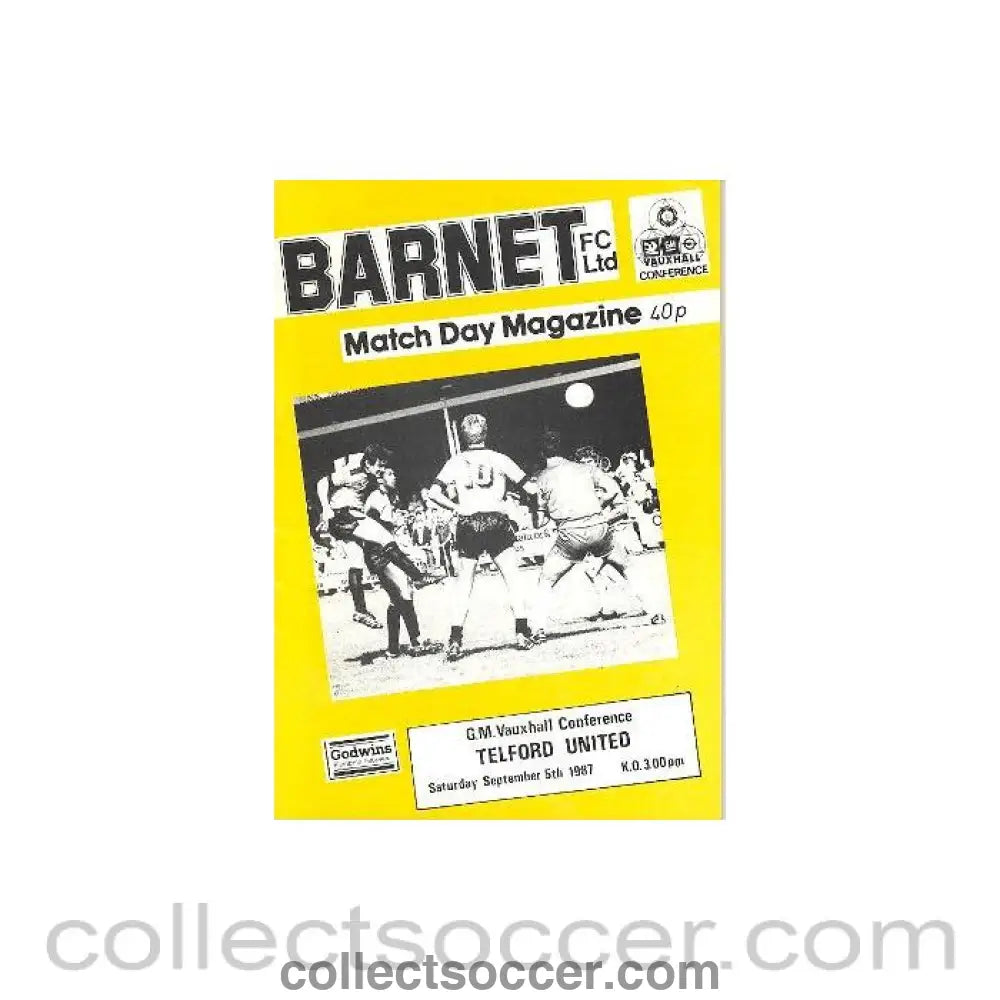 1987 - Barnet v Telford United official programme 05/09/1987