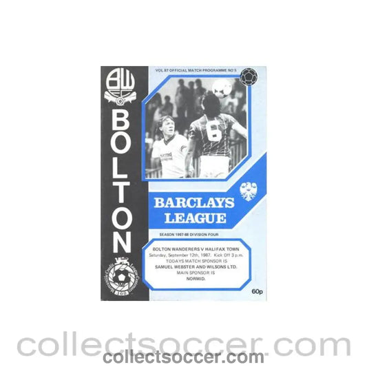 1987 - Bolton Wanderers v Halifax Town official programme 12/09/1987 Football League