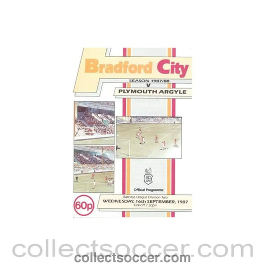 1987 - Bradford City v Plymouth Argyle official programme 16/09/1987 Football League - Collect Soccer