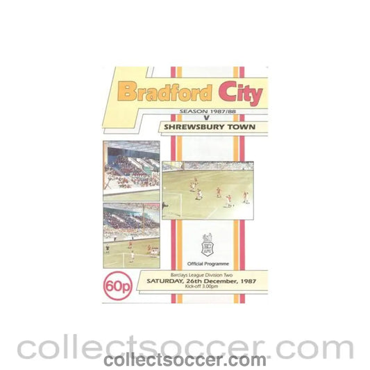 1987 - Bradford City v Shrewsbury Town official programme 26/12/1987 Football League