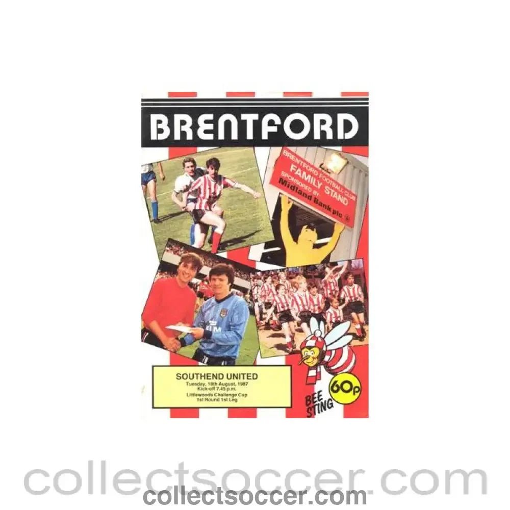 1987 - Brentford v Southend United official programme 18/08/1987 Littlewoods Cup - Collect Soccer