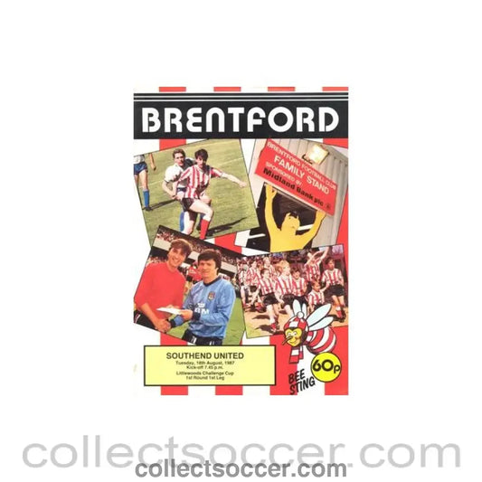 1987 - Brentford v Southend United official programme 18/08/1987 Littlewoods Cup
