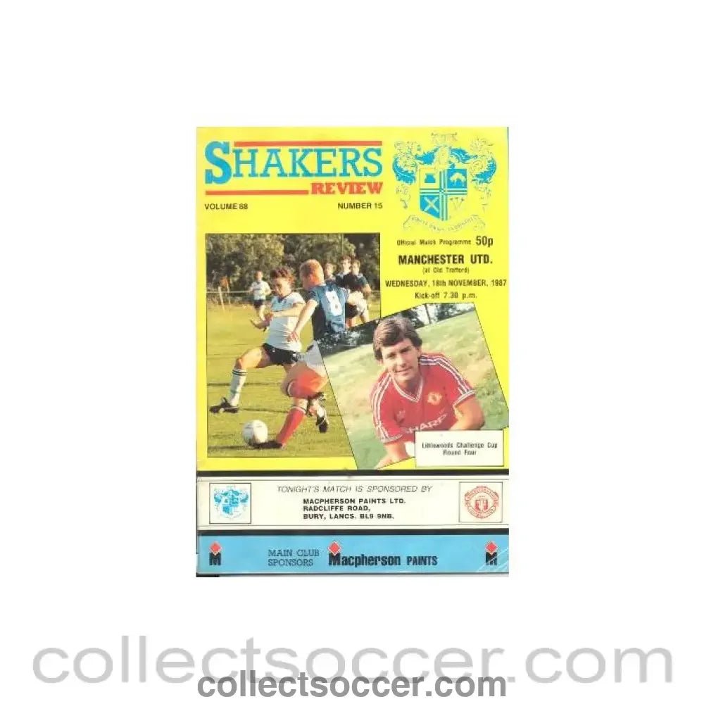 1987 - Bury v Manchester United official programme 18/11/1987 - Collect Soccer
