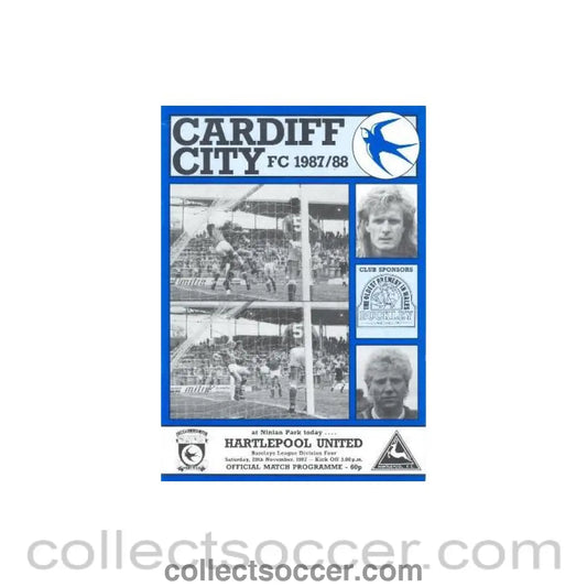 1987 - Cardiff City v Hartlepool United official programme 28/11/1987