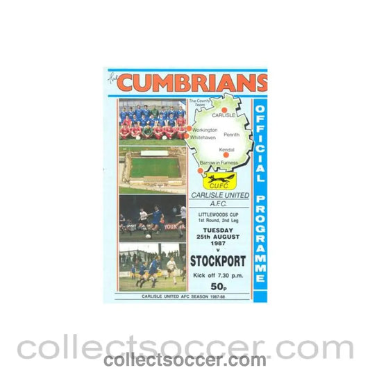 1987 - Carlisle United v Stockport official programme 25/08/1987 Littlewoods Cup