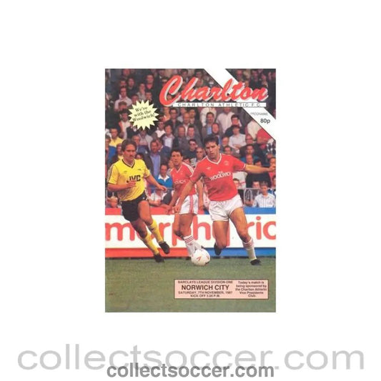 1987 - Charlton Athletic v Norwich City official programme 07/11/1987 Football League - Collect Soccer