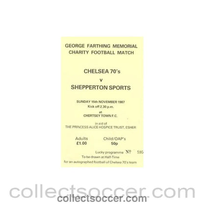 1987 - Chelsea 70's v Shepprton Sports official programme 15/11/1987 - Collect Soccer
