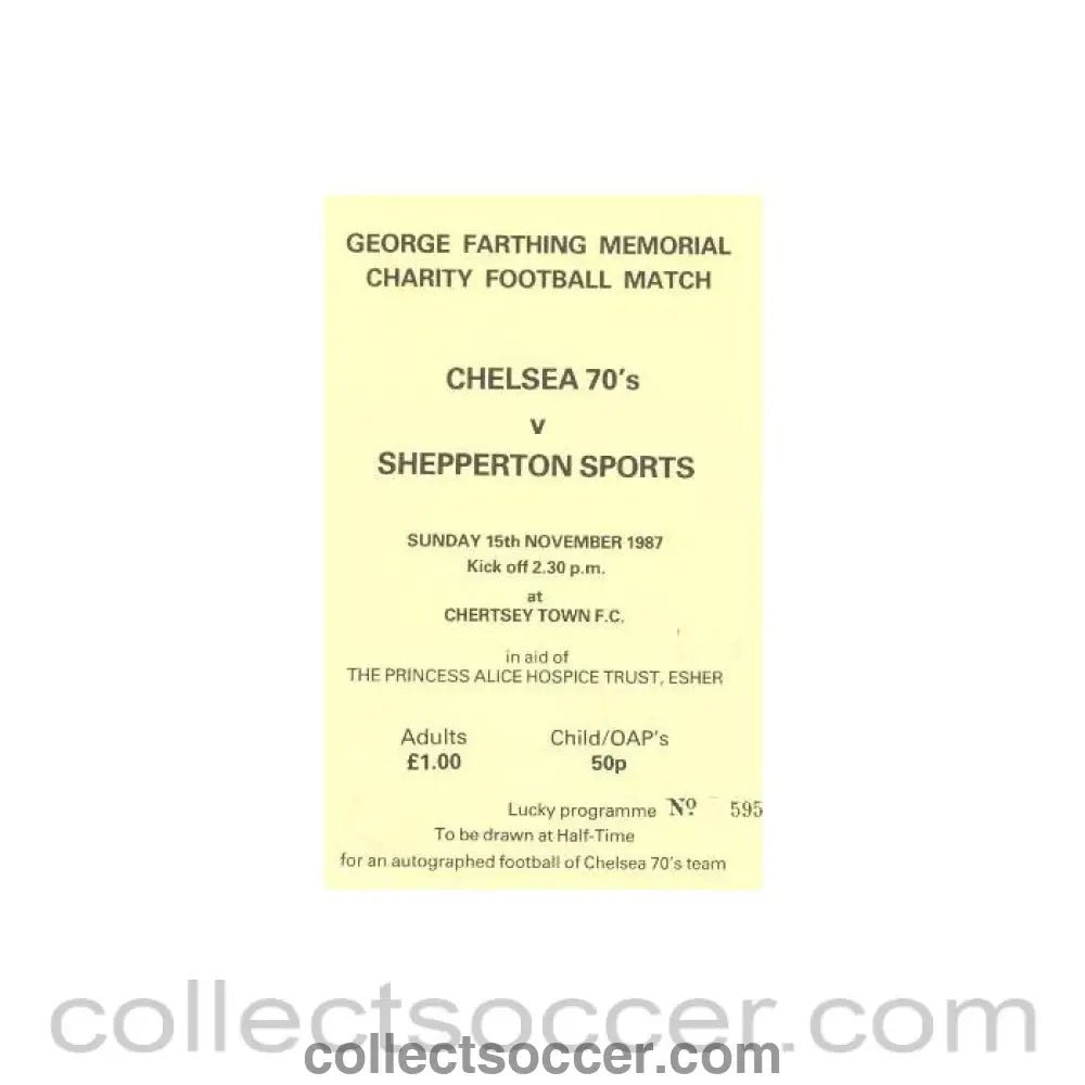 1987 - Chelsea 70's v Shepprton Sports official programme 15/11/1987 - Collect Soccer