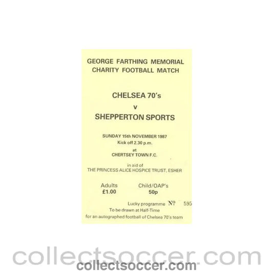 1987 - Chelsea 70’s v Shepprton Sports official programme 15/11/1987