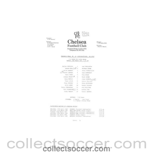 1987 - Chelsea v Leicester Reserves official teamsheet 09/03/1987 Football Combination - Collect Soccer