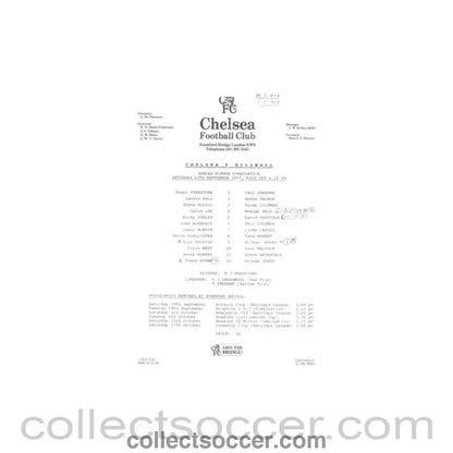 1987 - Chelsea v Millwall Reserves official teamsheet 12/09/1987 Football Combination - Collect Soccer