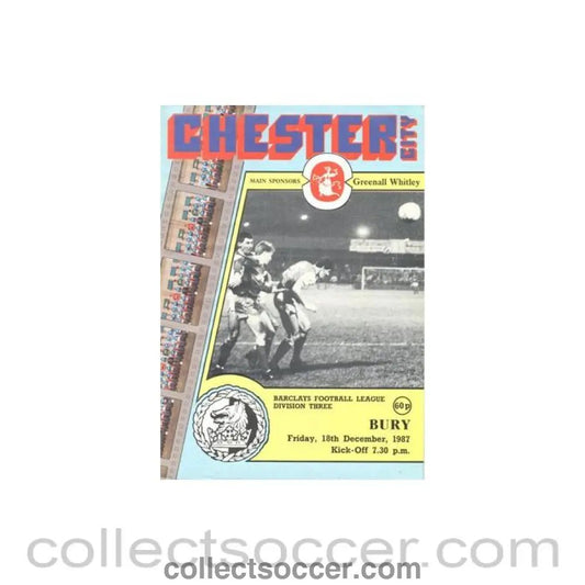 1987 - Chester City v Bury official programme 18/12/1987 Football League - Collect Soccer
