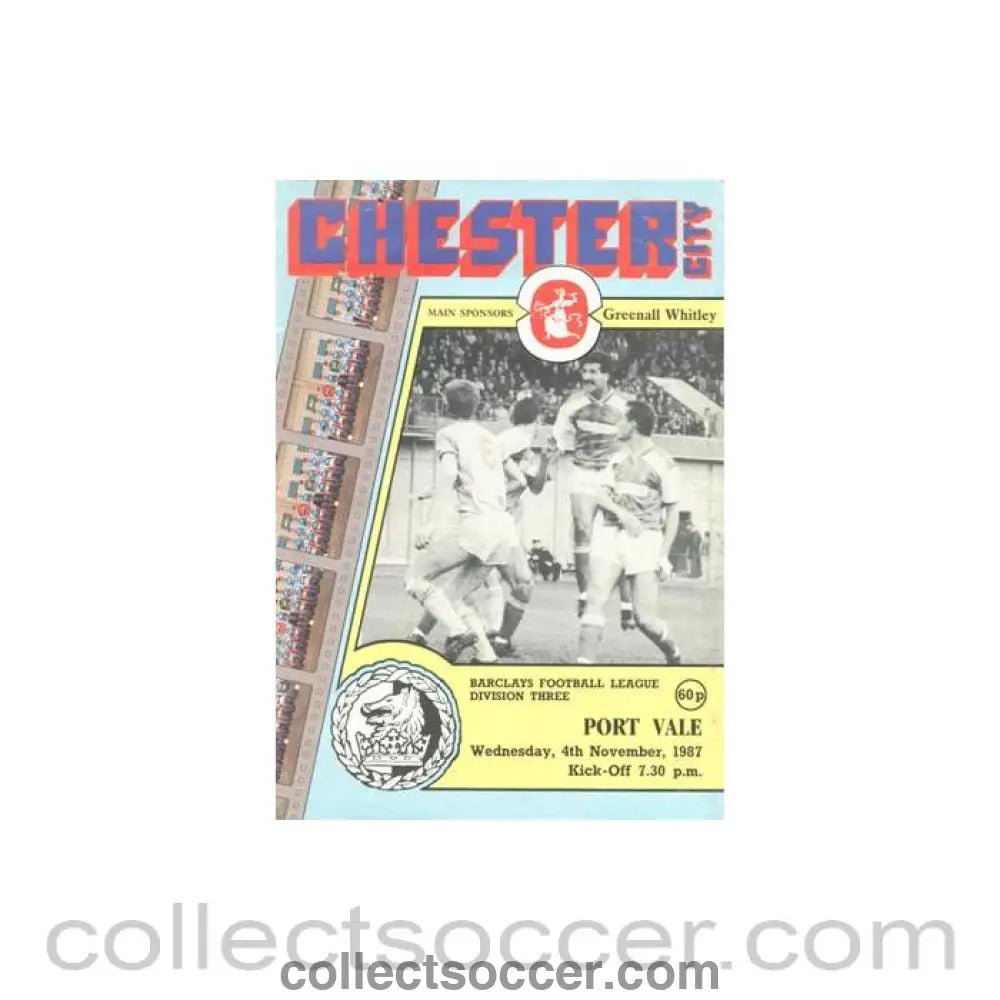 1987 - Chester City v Port Vale official programme 04/11/1987 Football League - Collect Soccer