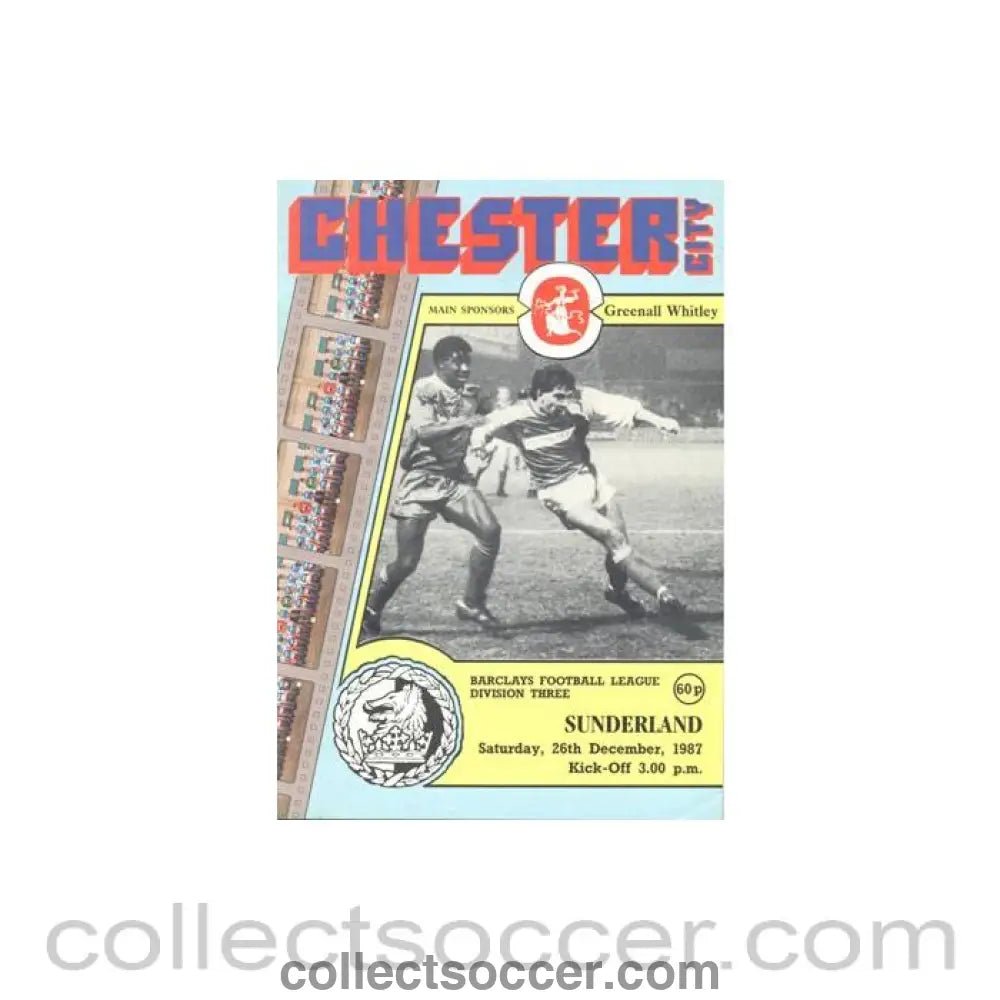 1987 - Chester City v Sunderland official programme 26/12/1987 Football League - Collect Soccer