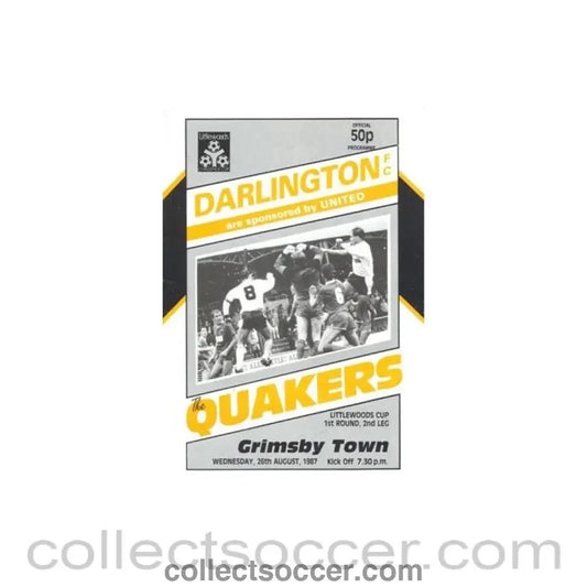 1987 - Darlington v Grimsby Town official programe 26/08/1987 Littlewoods Cup - Collect Soccer