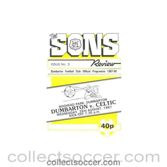 1987 - Dumbarton v Celtic official programme 26/08/1987 Skol Cup - Collect Soccer