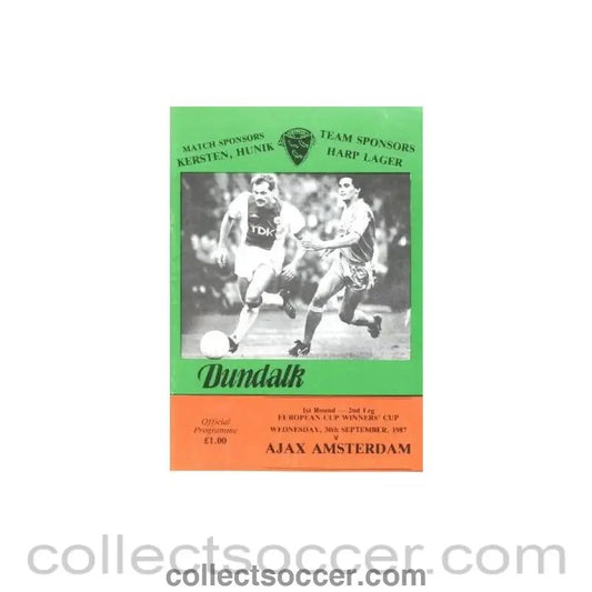 1987 - Dundalk v Ajax European Cup Winners Cup First Round Second Leg official programme 30/09/1987 - Collect Soccer