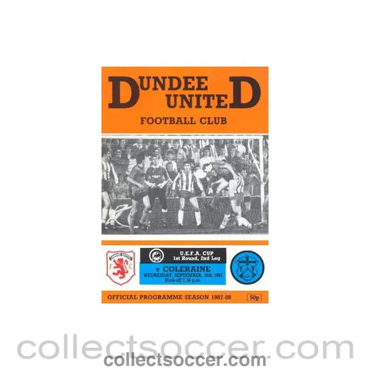 1987 - Dundee v Coleraine UEFA Cup First Round Second Leg official programme 30/09/1987