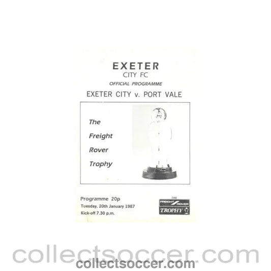 1987 - Exeter City v Port Vale official programme 20/01/1987 Freight Rover Trophy - Collect Soccer