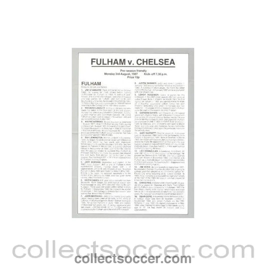 1987 - Fulham vChelsea official programme 03/08/1987 Pre - season friendly - Collect Soccer