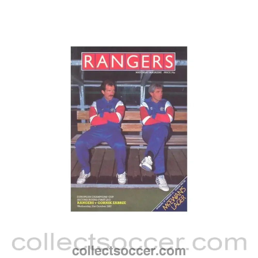 1987 - Glasgow Rangers v Gornik Zabrze official programme 21/10/1987 European Champions Cup - Collect Soccer