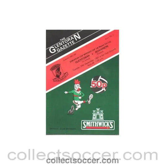 1987 Glentoran v Rovaniemi European Cup Winners Cup First Round Second Leg official programme 29/09/1987 - Collect Soccer
