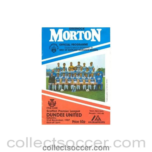 1987 - Greenock Morton v Dundee United official programme 21/11/1987 Scottish Premier League - Collect Soccer
