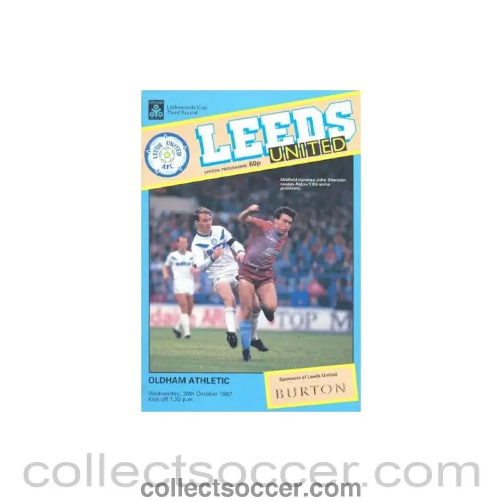 1987 - Leeds United v Oldham Athletic official programme 28/10/1987 Littlewoods Cup - Collect Soccer