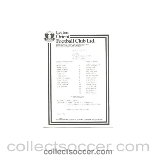 1987 - Leyton Orient v Chelsea official teamsheet 07/08/1987 - Collect Soccer