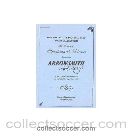 1987 - Manchester City menu of 09/11/1987 Youth Development 4th Annual Sportsman’s Dinner