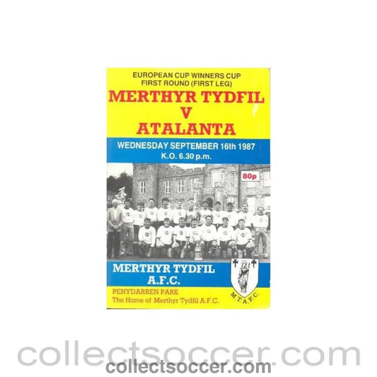 1987 Merthyr Tydfil v Atlanta European Cup Winners Cup First Round First Leg official programme 16/09/1987 - Collect Soccer