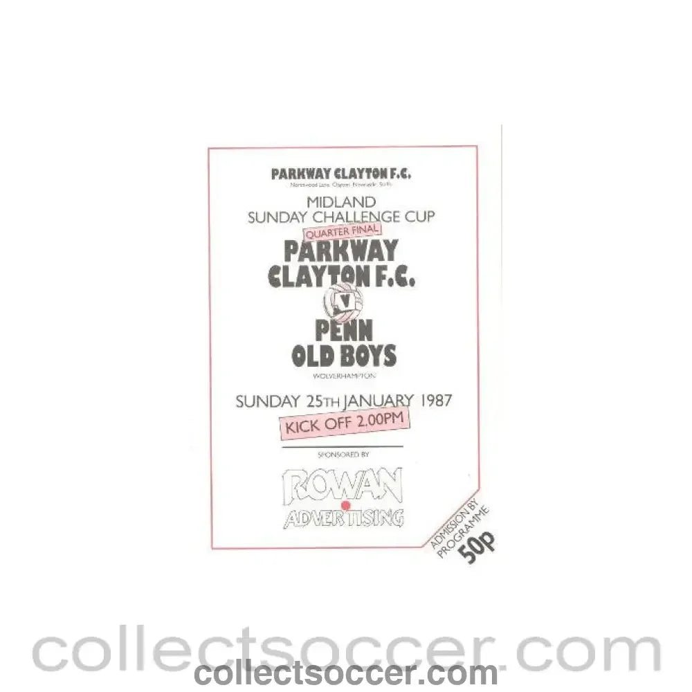 1987 - Parkway Clayton v Penn Old Boys official programme 25/01/1987 - Collect Soccer