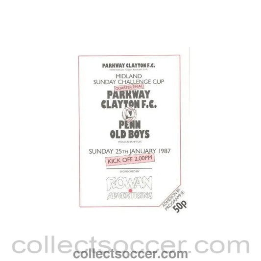1987 - Parkway Clayton v Penn Old Boys official programme 25/01/1987 - Collect Soccer