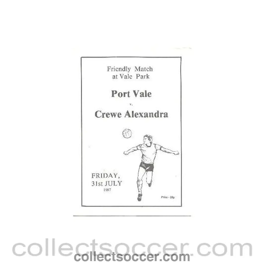1987 - Port Vale v Crewe Alexandra official programme 31/07/1987 Friendly Match - Collect Soccer