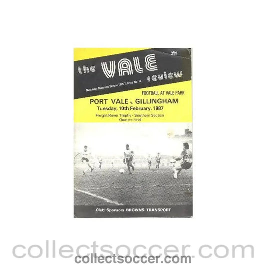 1987 - Port Vale v Gillingham official programme 10/02/1987 Freight Rover Trophy - Collect Soccer