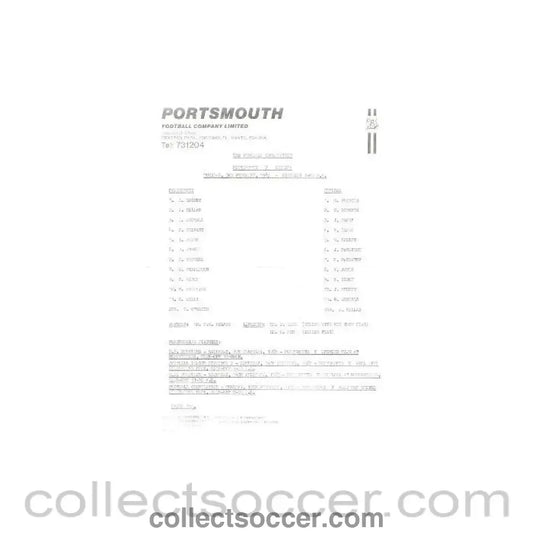 1987 - Portsmouth v Chelsea official teamsheet 03/02/1987