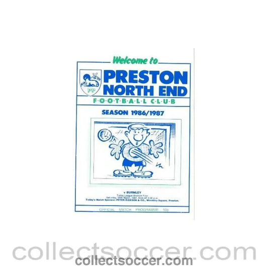 1987 - Preston North End v Burnley official programme 28/03/1987 League - Collect Soccer