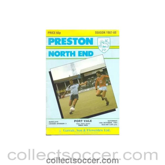 1987 - Preston North End v Port Vale official programme 10/10/1987 League - Collect Soccer