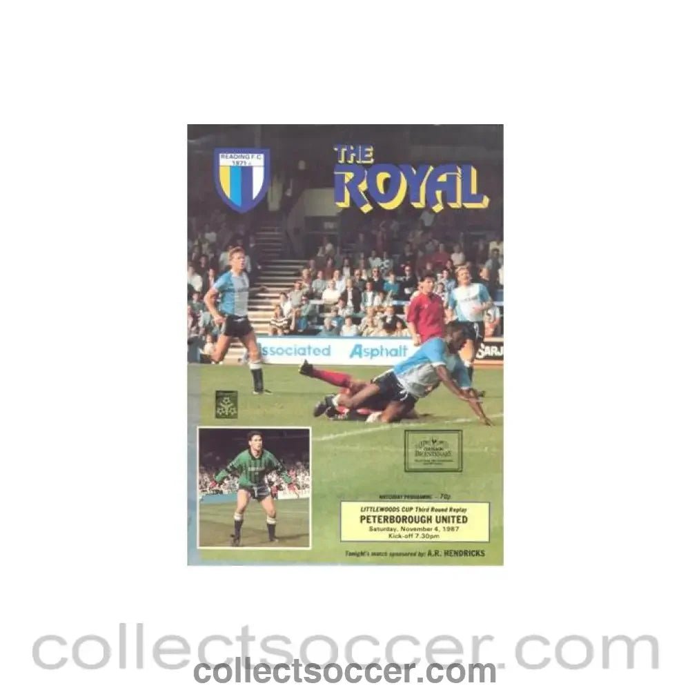 1987 - Reading v Peterborough United official programme 04/11/1987 Littlewoods Cup - Collect Soccer